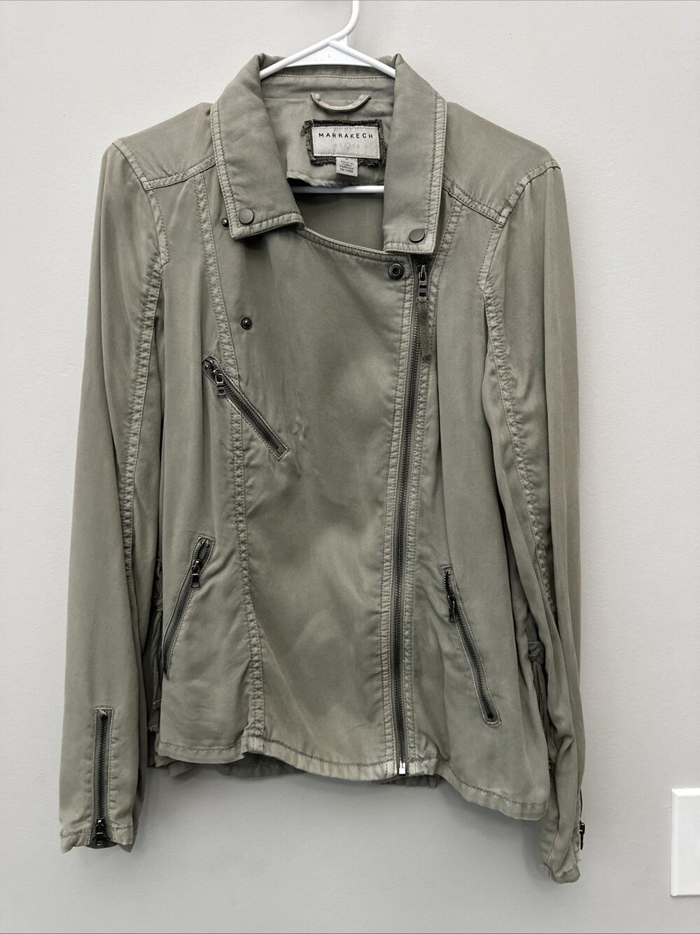 Marrakech Jacket Womens Medium Gray Moto Biker Zip Pockets Lyocell Lightweight